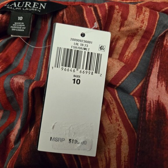 Lauren Ralph Lauren Geo Stripe Belted Cotton Voile Dress Boho Southwestern - Picture 10 of 12